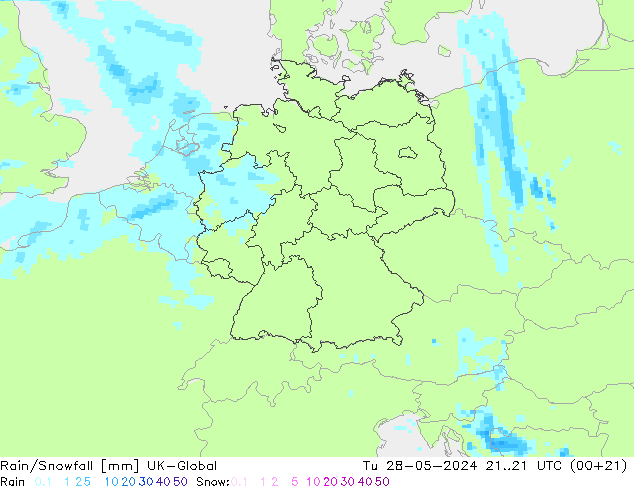 Rain/Snowfall UK-Global Tu 28.05.2024 21 UTC