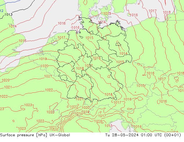Surface pressure UK-Global Tu 28.05.2024 01 UTC