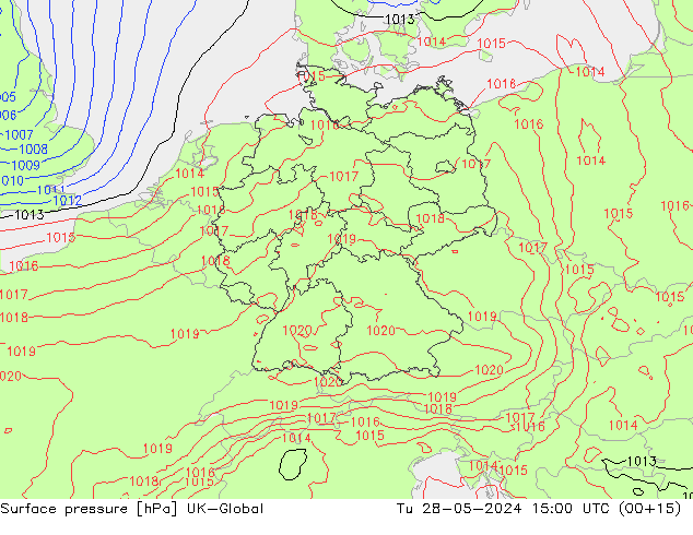 Atmosférický tlak UK-Global Út 28.05.2024 15 UTC