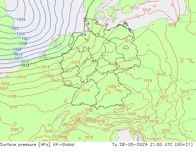 Luchtdruk (Grond) UK-Global di 28.05.2024 21 UTC