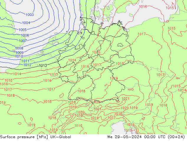 Luchtdruk (Grond) UK-Global wo 29.05.2024 00 UTC