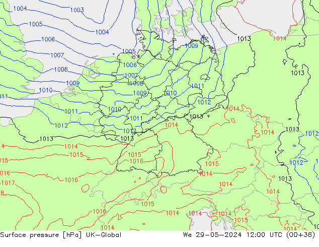 Atmosférický tlak UK-Global St 29.05.2024 12 UTC