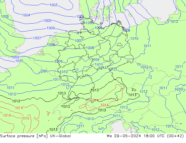 Presión superficial UK-Global mié 29.05.2024 18 UTC