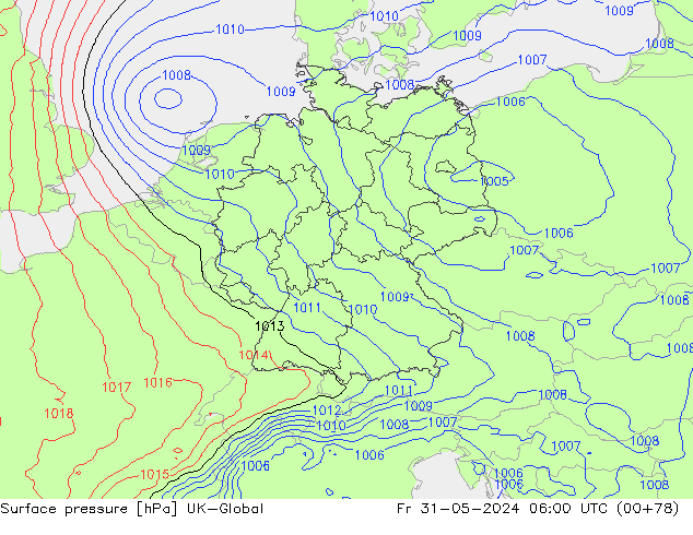 Presión superficial UK-Global vie 31.05.2024 06 UTC