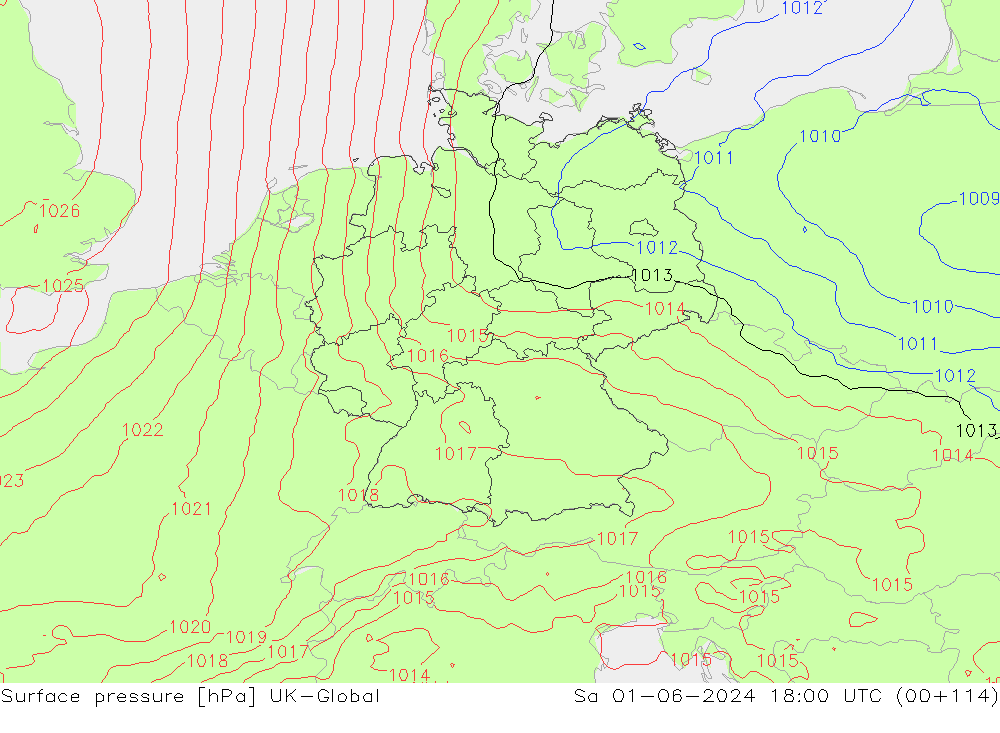 Surface pressure UK-Global Sa 01.06.2024 18 UTC