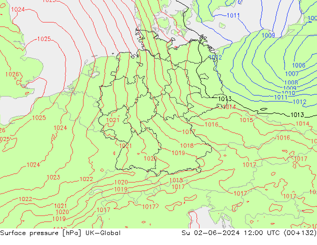 Surface pressure UK-Global Su 02.06.2024 12 UTC