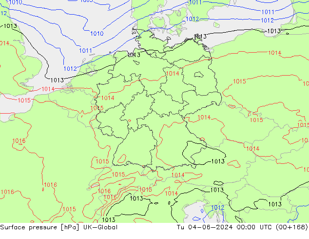 Surface pressure UK-Global Tu 04.06.2024 00 UTC