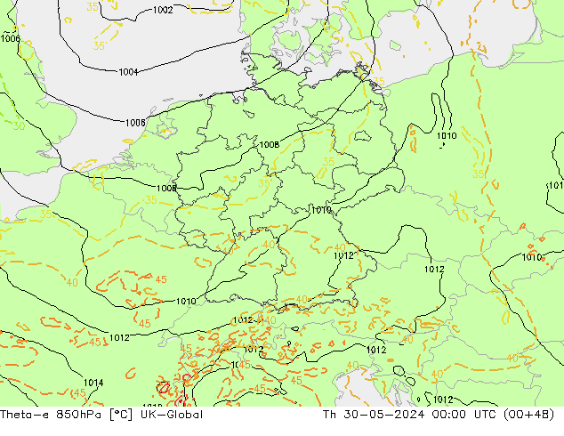 Theta-e 850hPa UK-Global gio 30.05.2024 00 UTC