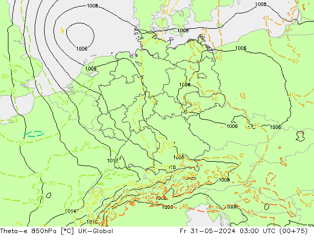 Theta-e 850hPa UK-Global Cu 31.05.2024 03 UTC