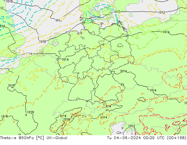 Theta-e 850hPa UK-Global mar 04.06.2024 00 UTC