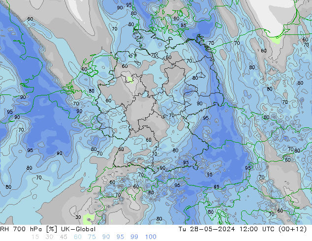 Humedad rel. 700hPa UK-Global mar 28.05.2024 12 UTC