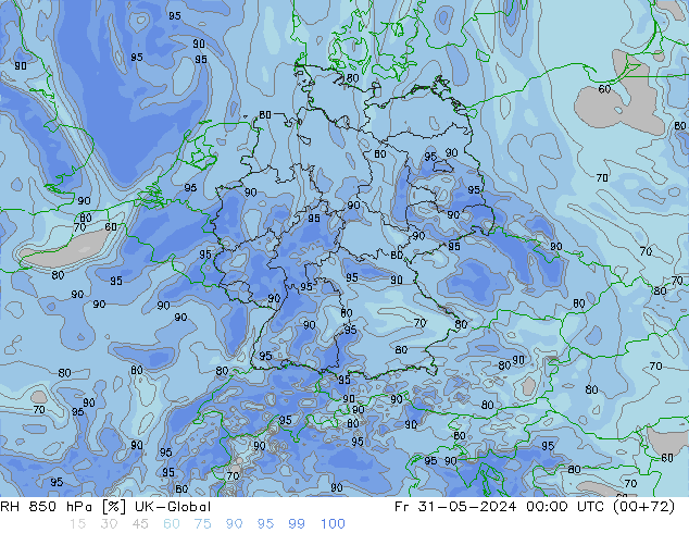 RH 850 hPa UK-Global Pá 31.05.2024 00 UTC