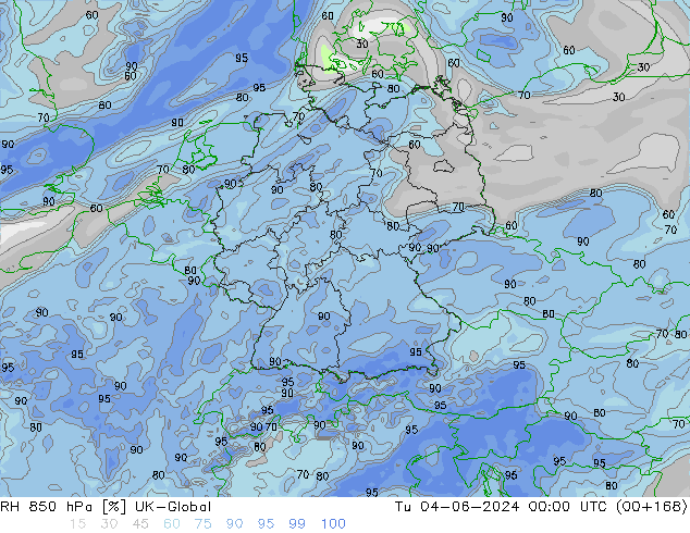 RH 850 hPa UK-Global Út 04.06.2024 00 UTC