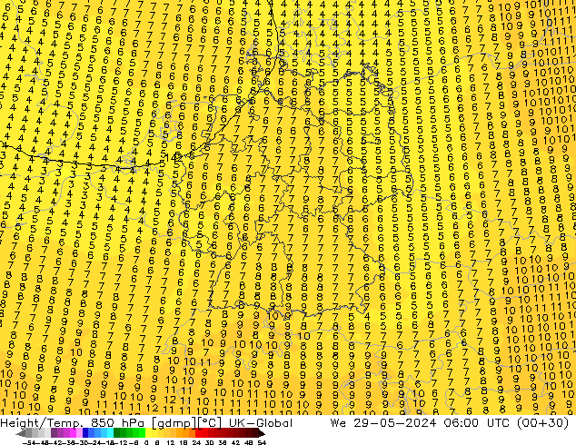 Yükseklik/Sıc. 850 hPa UK-Global Çar 29.05.2024 06 UTC