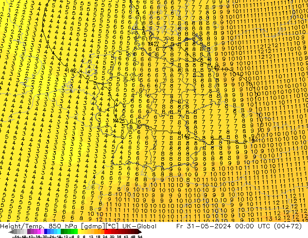 Height/Temp. 850 hPa UK-Global pt. 31.05.2024 00 UTC