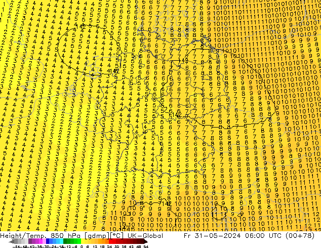 Height/Temp. 850 hPa UK-Global Fr 31.05.2024 06 UTC