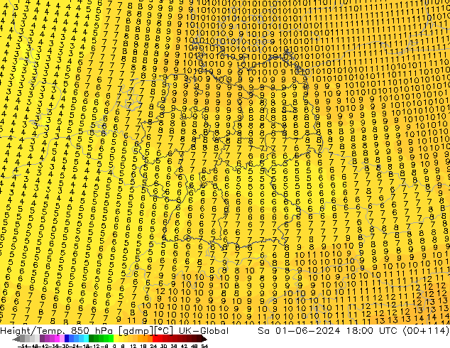 Géop./Temp. 850 hPa UK-Global sam 01.06.2024 18 UTC