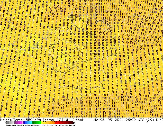 Height/Temp. 850 hPa UK-Global  03.06.2024 00 UTC