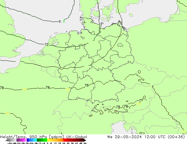 Yükseklik/Sıc. 950 hPa UK-Global Çar 29.05.2024 12 UTC