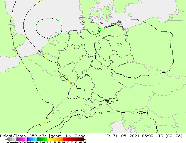 Height/Temp. 950 hPa UK-Global Fr 31.05.2024 06 UTC