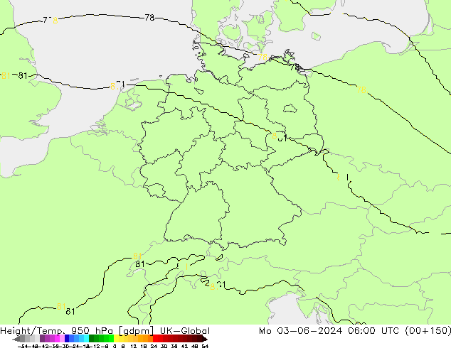 Height/Temp. 950 hPa UK-Global Mo 03.06.2024 06 UTC