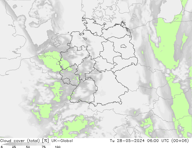 Wolken (gesamt) UK-Global Di 28.05.2024 06 UTC