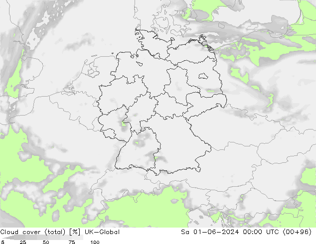 Cloud cover (total) UK-Global So 01.06.2024 00 UTC