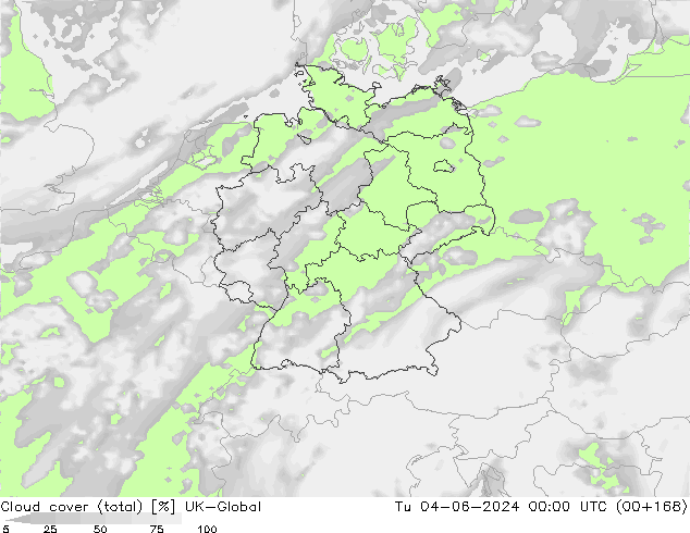 Cloud cover (total) UK-Global Tu 04.06.2024 00 UTC