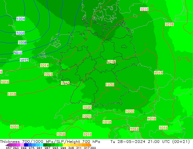 Thck 700-1000 hPa UK-Global Ter 28.05.2024 21 UTC