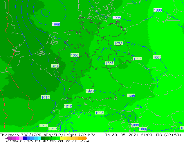 Thck 700-1000 hPa UK-Global Qui 30.05.2024 21 UTC