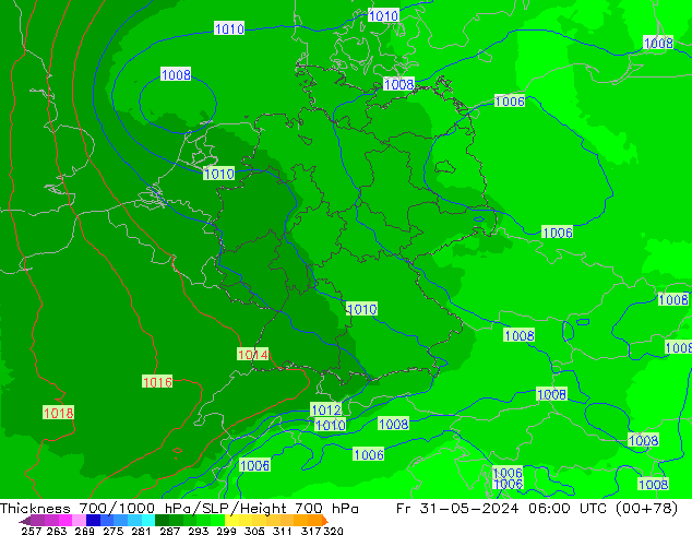 Thck 700-1000 hPa UK-Global Sex 31.05.2024 06 UTC