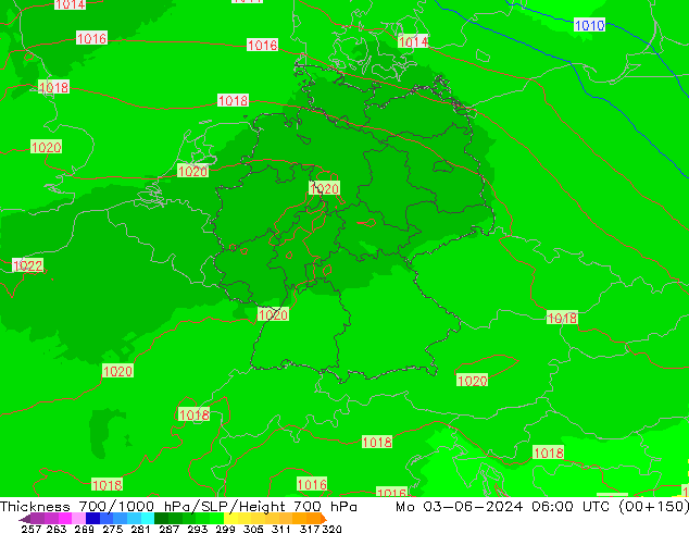 Thck 700-1000 hPa UK-Global Po 03.06.2024 06 UTC