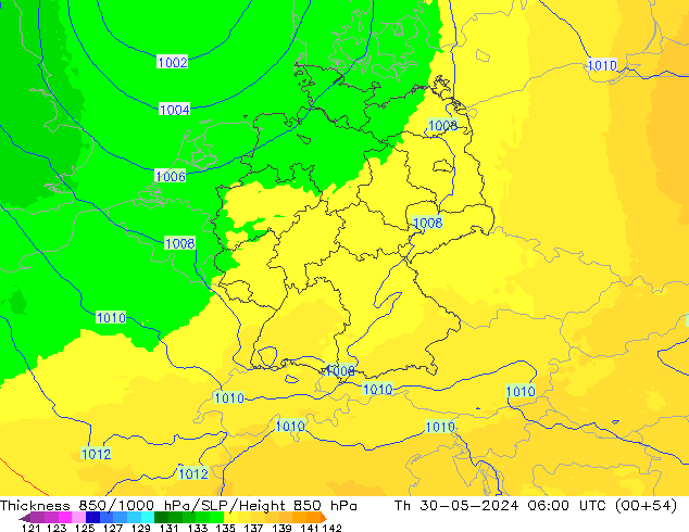 Thck 850-1000 hPa UK-Global Th 30.05.2024 06 UTC