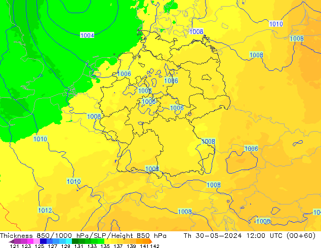 Thck 850-1000 hPa UK-Global Th 30.05.2024 12 UTC
