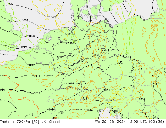 Theta-e 700hPa UK-Global Qua 29.05.2024 12 UTC
