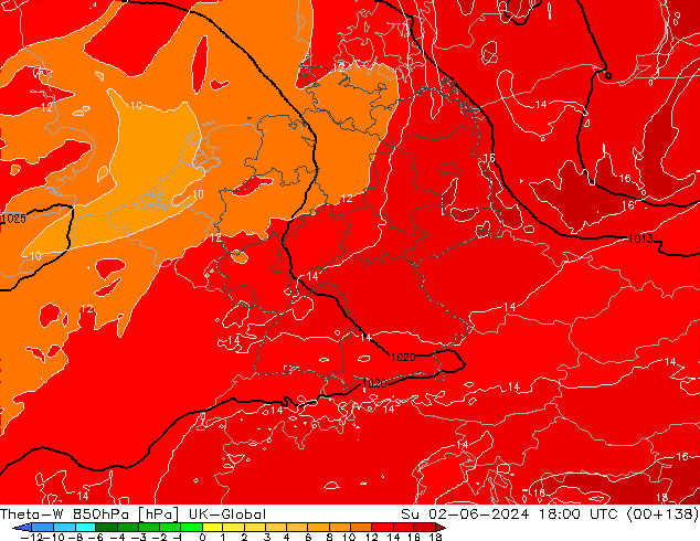 Theta-W 850hPa UK-Global dom 02.06.2024 18 UTC