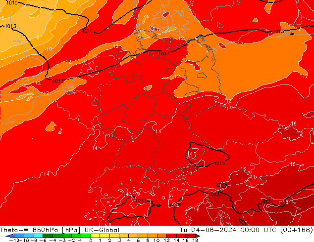 Theta-W 850hPa UK-Global Ter 04.06.2024 00 UTC