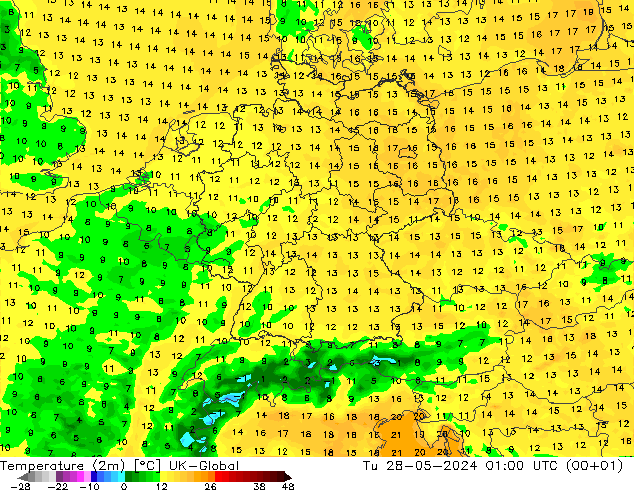 Temperature (2m) UK-Global Tu 28.05.2024 01 UTC