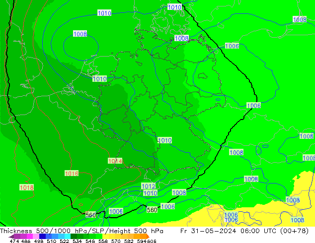 Thck 500-1000hPa UK-Global Fr 31.05.2024 06 UTC