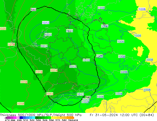 Thck 500-1000hPa UK-Global Fr 31.05.2024 12 UTC