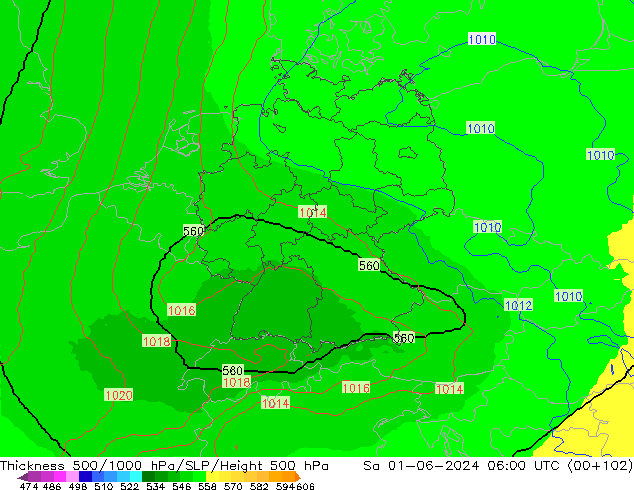 500-1000 hPa Kalınlığı UK-Global Cts 01.06.2024 06 UTC