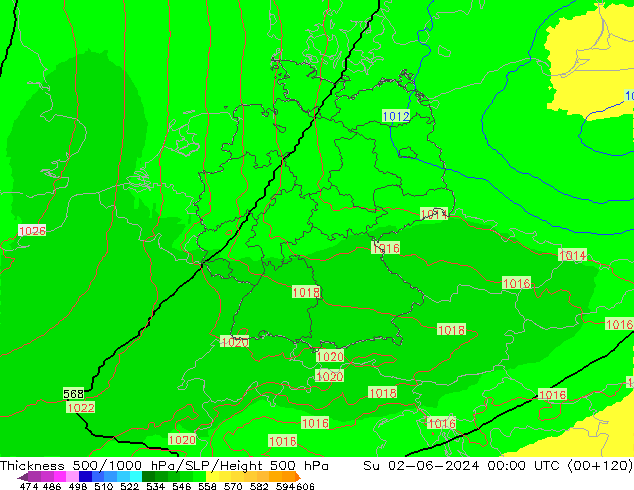 Thck 500-1000hPa UK-Global Ne 02.06.2024 00 UTC