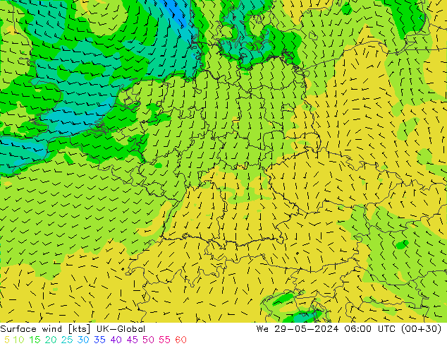 Viento 10 m UK-Global mié 29.05.2024 06 UTC