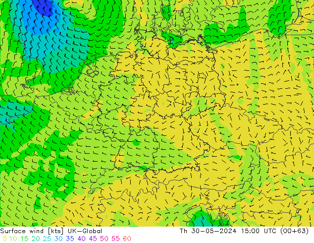 Vento 10 m UK-Global Qui 30.05.2024 15 UTC