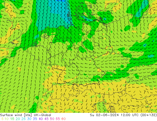 Surface wind UK-Global Ne 02.06.2024 12 UTC