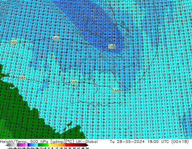 Geop./Temp. 500 hPa UK-Global mar 28.05.2024 18 UTC