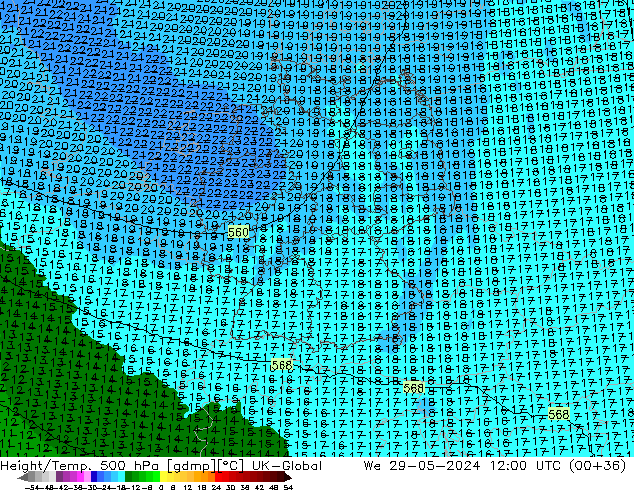 Height/Temp. 500 hPa UK-Global Qua 29.05.2024 12 UTC