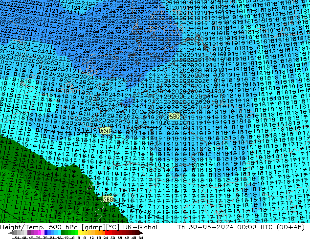 Height/Temp. 500 hPa UK-Global gio 30.05.2024 00 UTC