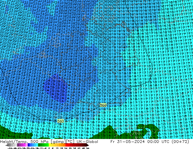 Géop./Temp. 500 hPa UK-Global ven 31.05.2024 00 UTC