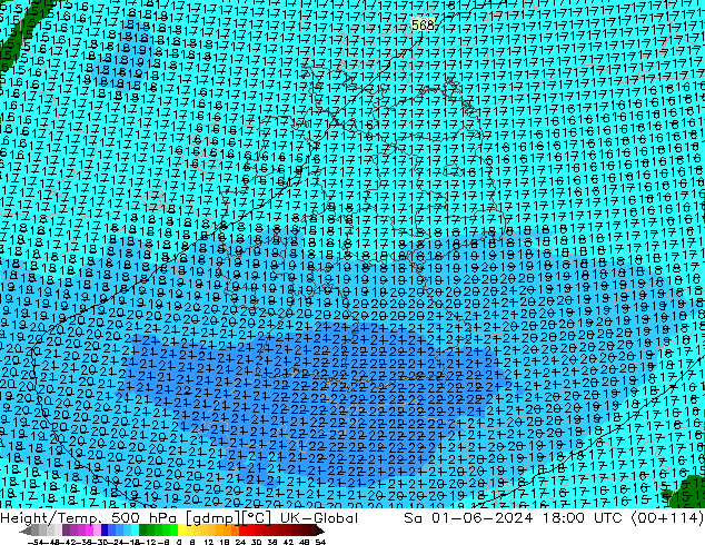 Yükseklik/Sıc. 500 hPa UK-Global Cts 01.06.2024 18 UTC